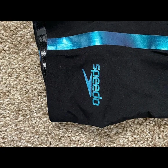 🆕 Speedo Fastskin NWOT Racer Regular Waist Jammer – Black/Blue – Mens 28. #0153 - Picture 4 of 11